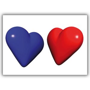 Romantische Liebeskarte mit rotem Herz und blauem Herz
