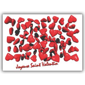 Französische Valentinskarte mit vielen Herzen, rot: joyeuse Saint Valentin