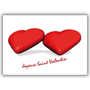 Französische Valentinskarte mit zwei Herzen rot: Joyeuse Saint Valentin