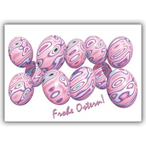 Coole Osterkarte mit marmorierten Eiern in rosa: Frohe Ostern!