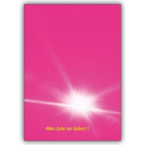 Moderne Babykarte mit Kometen Motiv in pink: Alles Gute zur Geburt