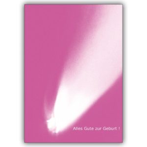 Moderne Babykarte mit Kometen Motiv in pink: Alles Gute zur Geburt