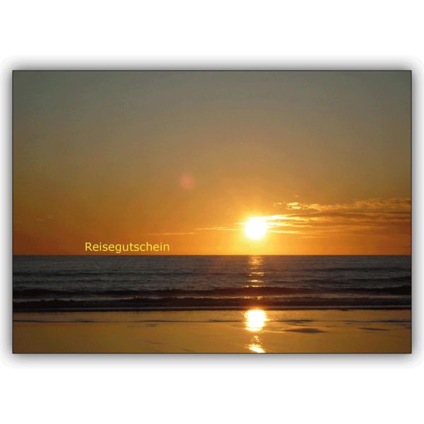 Romantische Reisegutschein Grußkarte (blanko) mit Sonnenuntergang über dem Meer