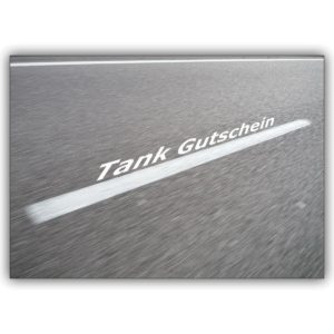 Trendige Tank-Gutschein Klappkarte (blanko) mit Straßen Motiv