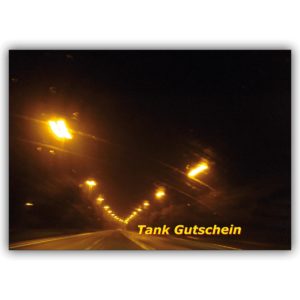 Trendige Tank Gutschein Grußkarte (blanko) mit nächtlichem Straßen Motiv