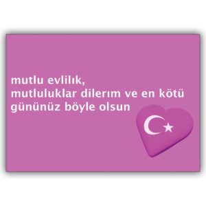 Türkische Grußkarte mit Herz in pink: mutlu evlilik, mutluluklar dilerim ve en kö