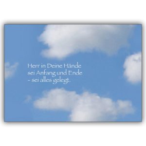 Würdevolle Trauerkarte für Trauernde mit Trost Spruch und Wolken Motiv