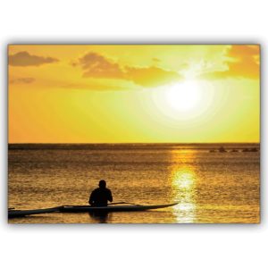 romantische Foto Grußkarte: Mit dem Boot in den Sonnenuntergang