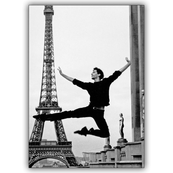 Wunderschöne Foto Grußkarte in schwarz weiß: Klassisches Ballett vor dem Eifelturm, Paris