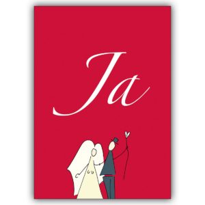 Schöne Hochzeitsanzeige, Einladung mit großem "Ja" mit Brautpaar und Herz