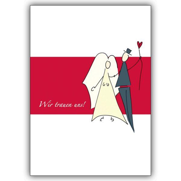 Wunderschöne Hochzeitsanzeige, Einladungskarte: Wir trauen uns mit romantischem Brautpaar
