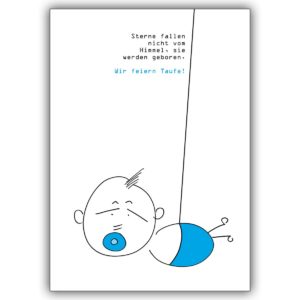 Wunderschöne Tauf Einladungskarte für Buben: Sterne fallen nicht vom Himmel, blau