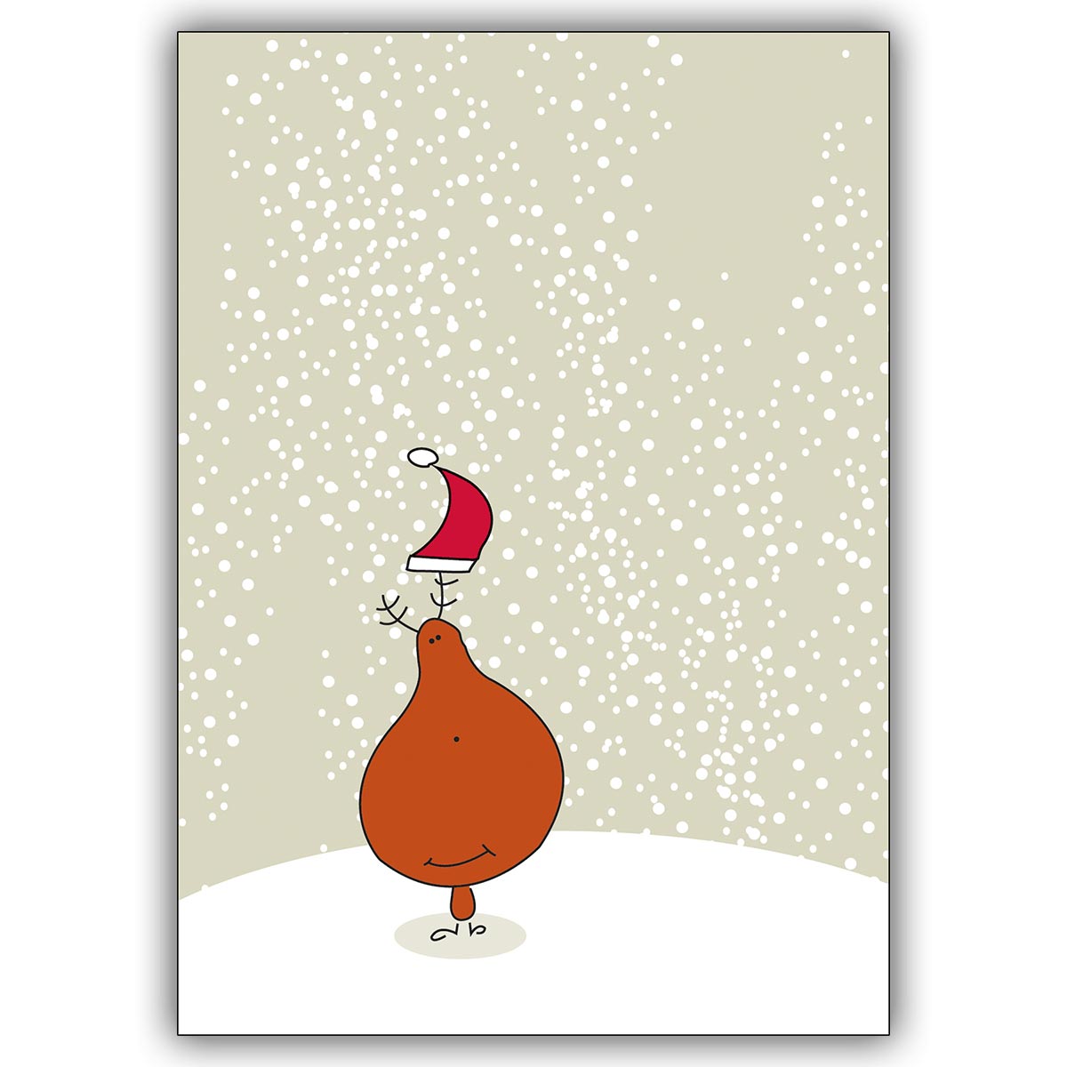 Bezaubernde Weihnachtskarte mit kleinem Weihnachts-Elch im Schneesturm