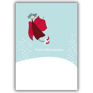 Tolle Weihnachts Karte mit lustigem Weihnachtsengel im Schnee Gestöber