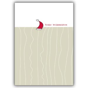 Feine Designer Weihnachtskarte mit roter Mütze wünscht frohe Weihnachten