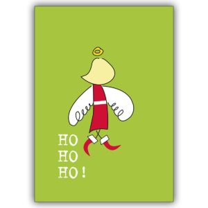 Frische Weihnachtskarte mit Weihnachtsengel als Nikolaus: Ho Ho Ho