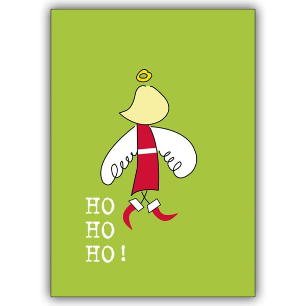 Frische Weihnachtskarte mit Weihnachtsengel als Nikolaus: Ho Ho Ho