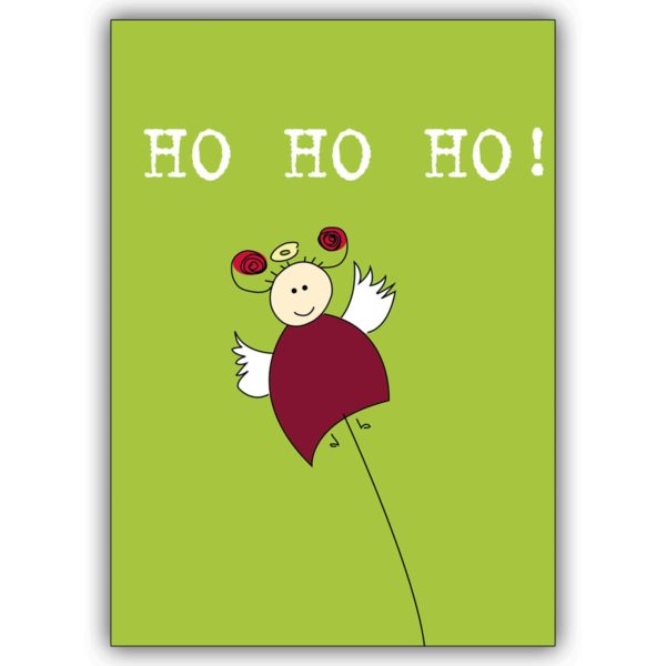 Lustige Weihnachtskarte mit Baby Weihnachtsengel: Ho Ho Ho