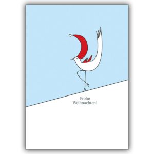 Fröhliche Weihnachtskarte mit süßem Weihnachtsvogel, der frohe Weihnachten wünscht