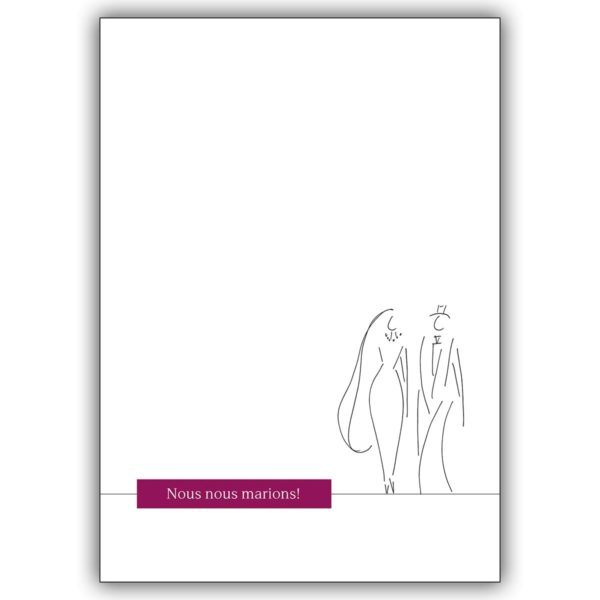Französische Hochzeits Anzeigenkarte: Nous nous marions! mit Brautpaar