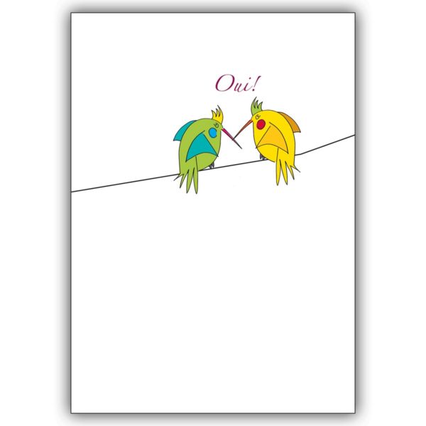 Französische Liebeskarte mit Love Birds die oui sagen