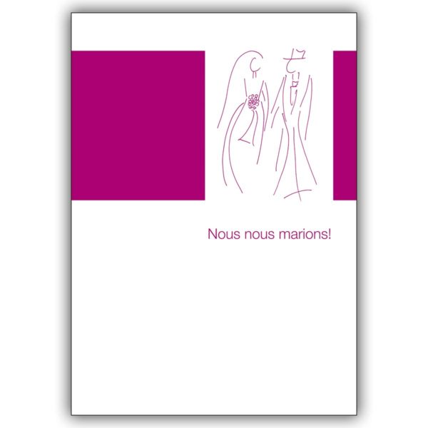 Französische Hochzeits Anzeigenkarte: Nous nous marions! mit Brautpaar in pink
