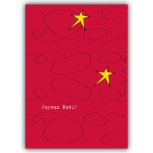 Französische Weihnachtskarte, lustige Weihnachtssterne auf rot: Joyeux Noël…