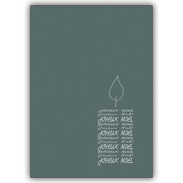 Elegante französische, grafische Weihnachtskarte mit Kerze auf graugrün: Joyeux