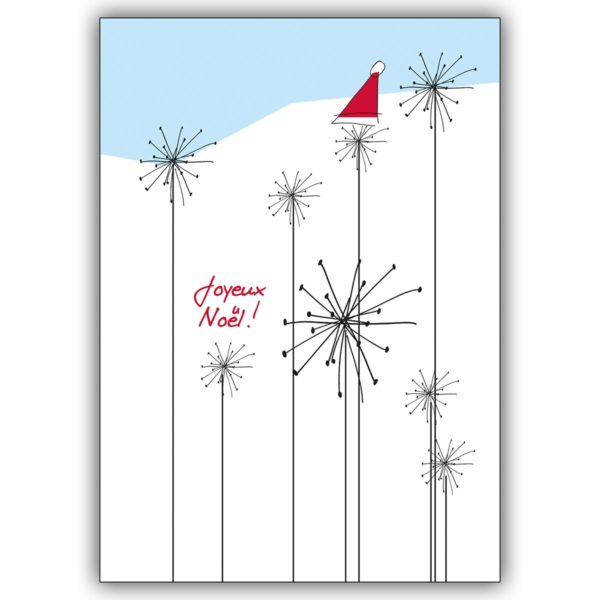 Französische Weihnachtskarte mit Schneeflocken und Nikolaus Mütze: Joyeux Noël..