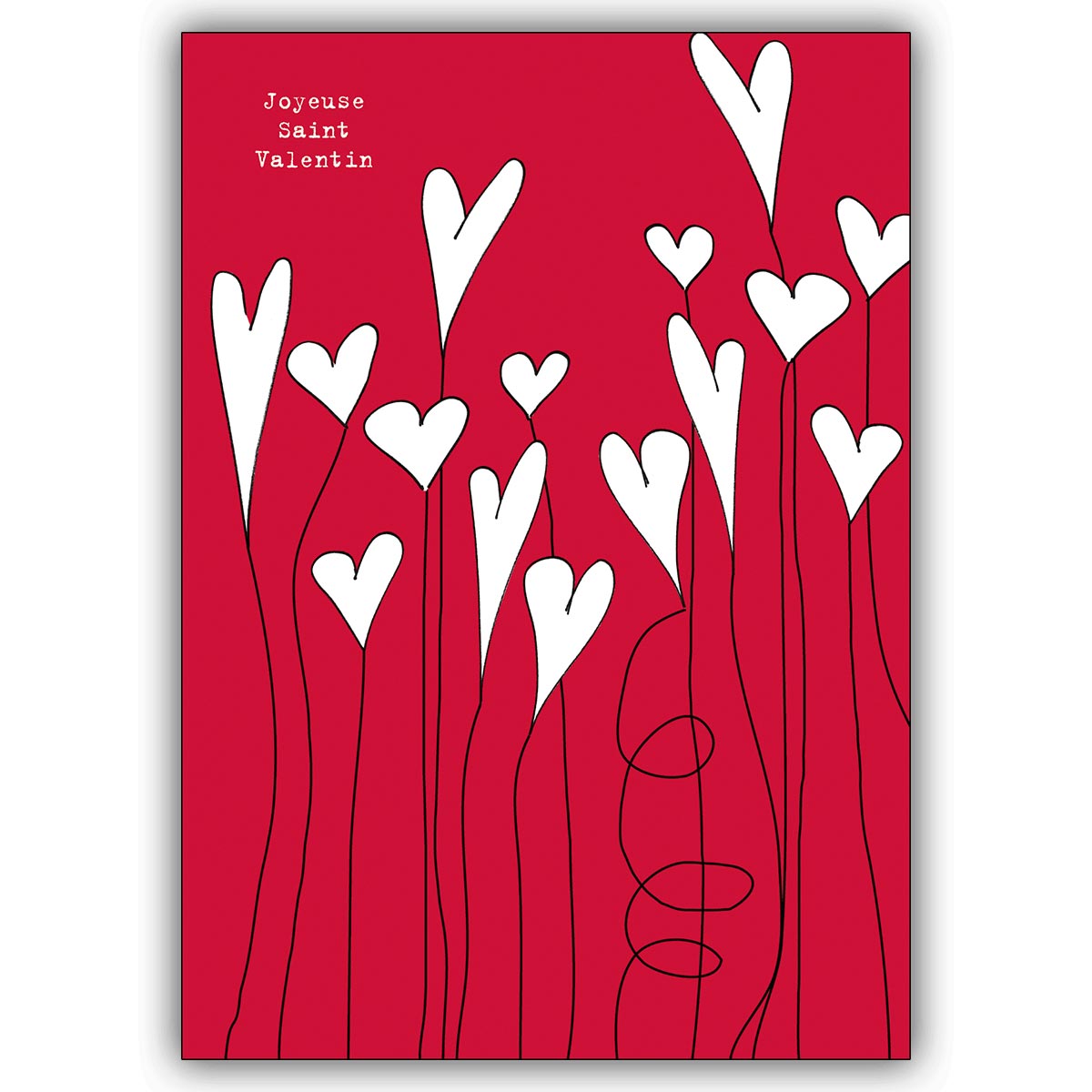 Romantische Liebeskarte mit weißen Herzen: Joyeuse Saint Valentin!
