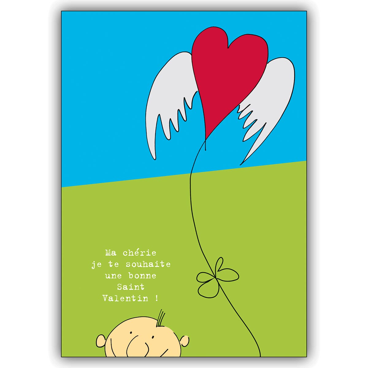 Romantische Liebeskarte mit geflügeltem Herz: Ma chérie je te souhaite…