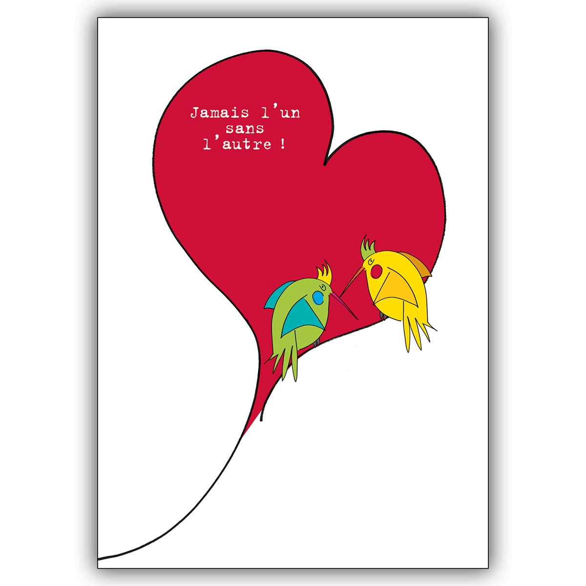 Französische Liebeskarte mit Love Birds und Herz, auch zum Valentinstag