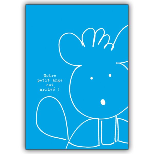 Französische Geburtsanzeigenkarte mit kleinem Bär in blau: Notre petit ange…