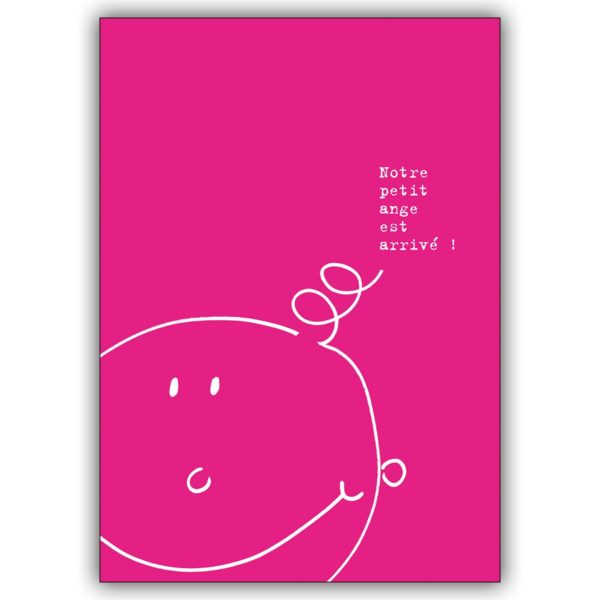Niedliche französische Geburtsanzeigenkarte mit Baby in rosa: Notre petit ange..