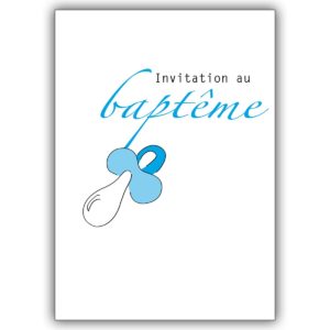 Niedliche Französische Taufeinladungskarte mit blauem Schnuller
