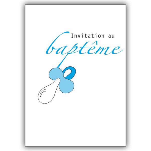 Niedliche Französische Taufeinladungskarte mit blauem Schnuller