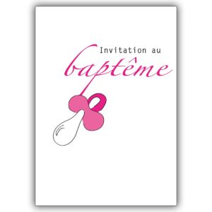 Niedliche Französische Taufeinladungskarte mit rosa Schnuller