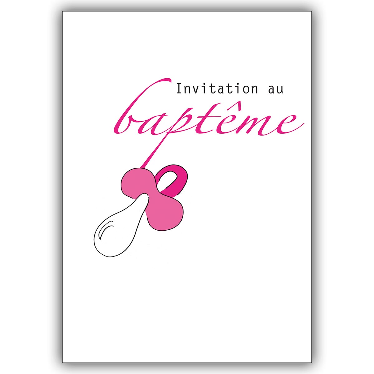 Niedliche Französische Taufeinladungskarte mit rosa Schnuller