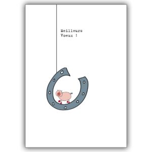 Französische Glückskarte mit Schweinchen und Hufeisen: Meilleurs voeux!