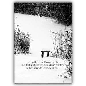 Tröstende Französische Trauerkarte mit Schneemotiv: Le malheur de l’avoir perdu