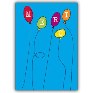 fröhliche französische Dankeskarte mit Luftballons: Merci