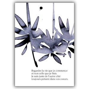 Elegante Französische Trauerkarte mit Blumen: Regardez la vie…