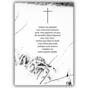 Beistehende Trauerkarte mit tröstendem Text, französisch: Toutes nos pensées…