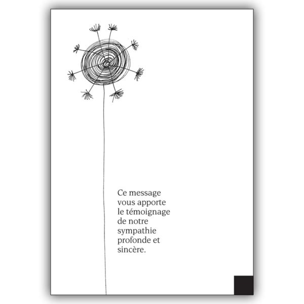 Moderne tröstende Französische Trauerkarte mit grafischer Blume