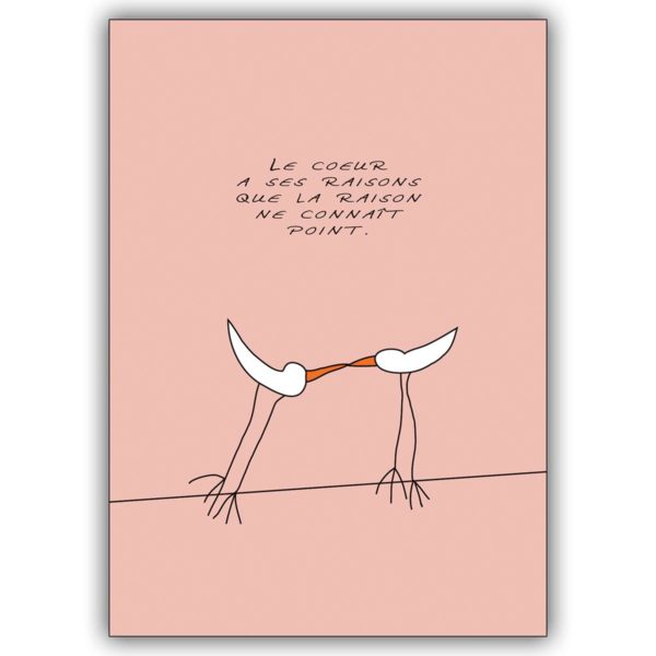 Romantische französische Liebeskarte mit verliebten Vögeln
