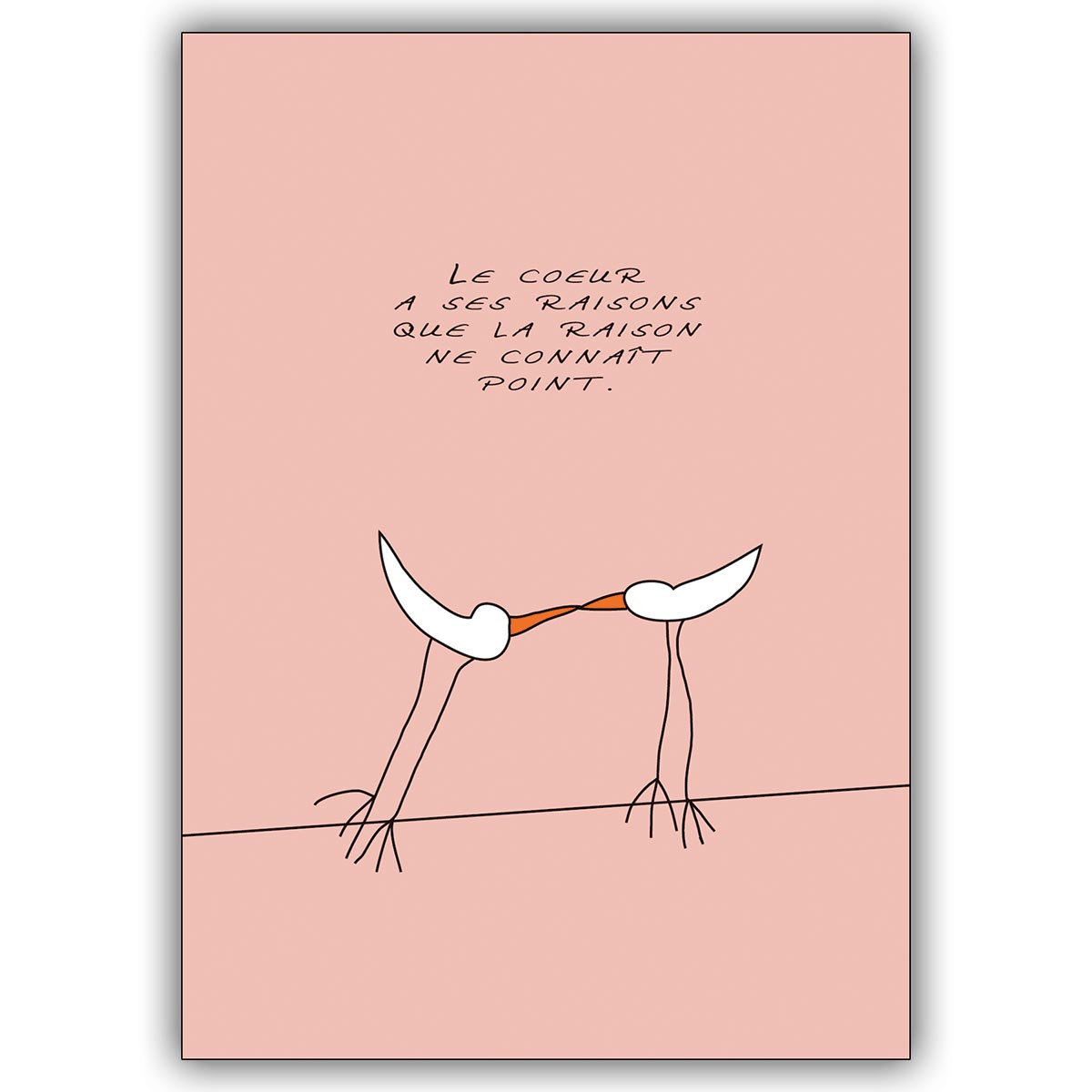 Romantische französische Liebeskarte mit verliebten Vögeln