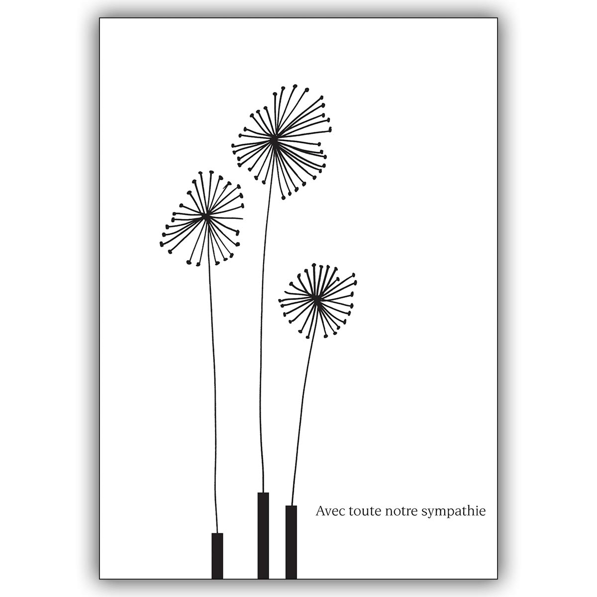 Edle Französische Trauerkarte mit drei Blumen: Avec toute notre sympathie