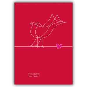 Französische Hochzeitsanzeigenkarte mit Tauben: Nous voulons nous marier!
