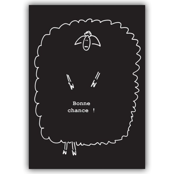 Lustige Glücks Grußkarte mit einem französischen schwarzen Schaf: Bonne Chance