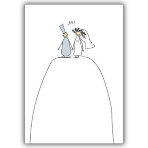 Feine Hochzeitskarte mit niedlichem Brautpaar: Ja!